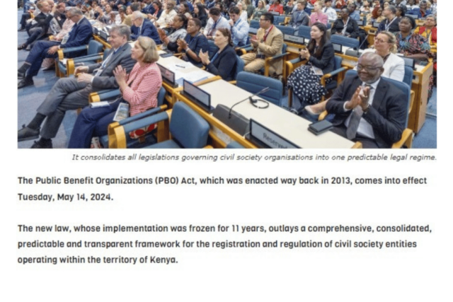 The Public Benefit Organisations Act, 2013 (PBO Act) has finally replaced the NonGovernmental Organisations Coordination Act, CAP 134 (NGO Act) as provided by the Kenya Gazette Supplement No. 100, under Legal Notice No. 78 where the Cabinet Secretary for Interior and National Administration, Hon. Kithure Kindiki, appointed today, 14th May 2024, as the date on which the Act shall come into operation